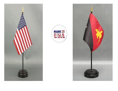 Made in the USA--1 American & 1 Country Rayon 4''x6'' Office Desk Flag & 2 Stands