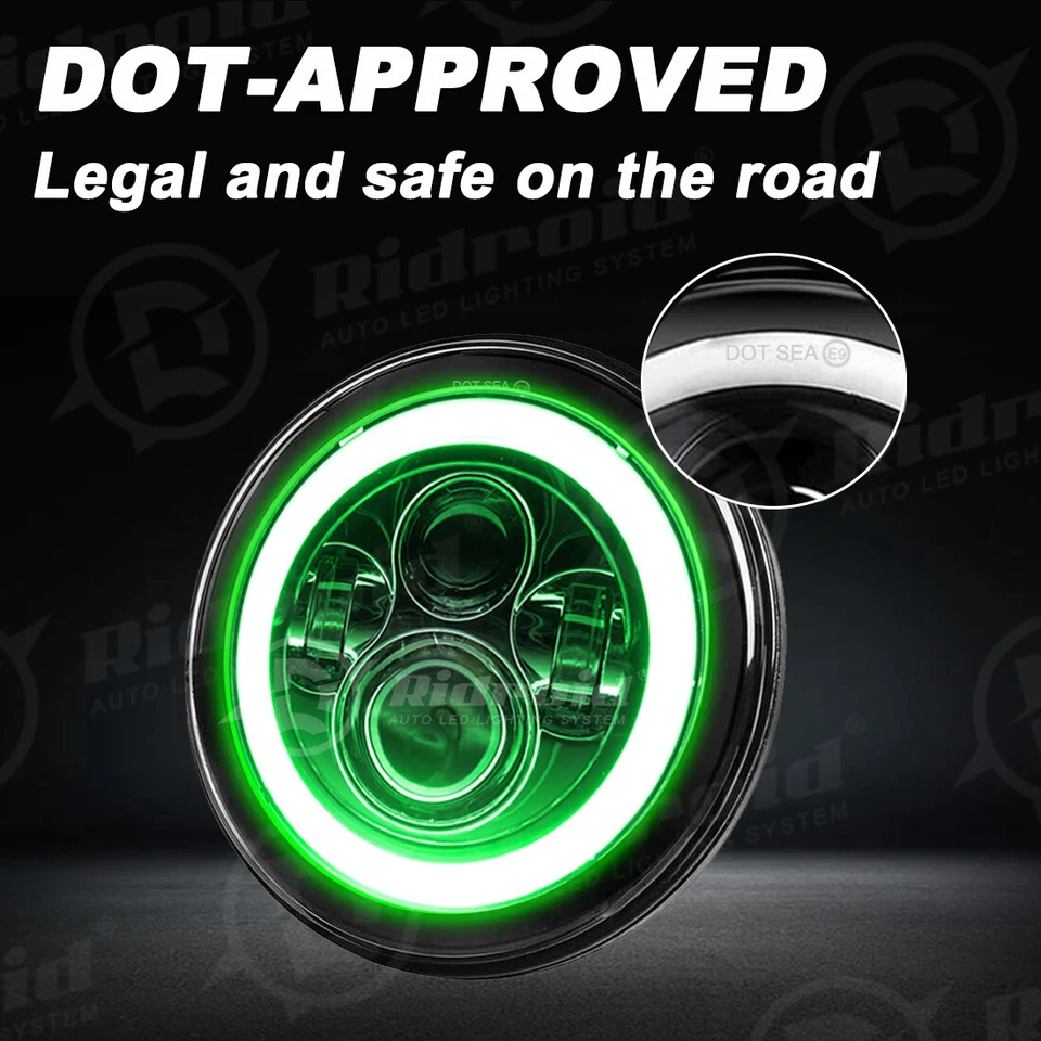 Faros LED de 7" ojos de ángel verdes para camioneta GMC Jimmy C25 C35 K15 K25 Foto 2 de 4