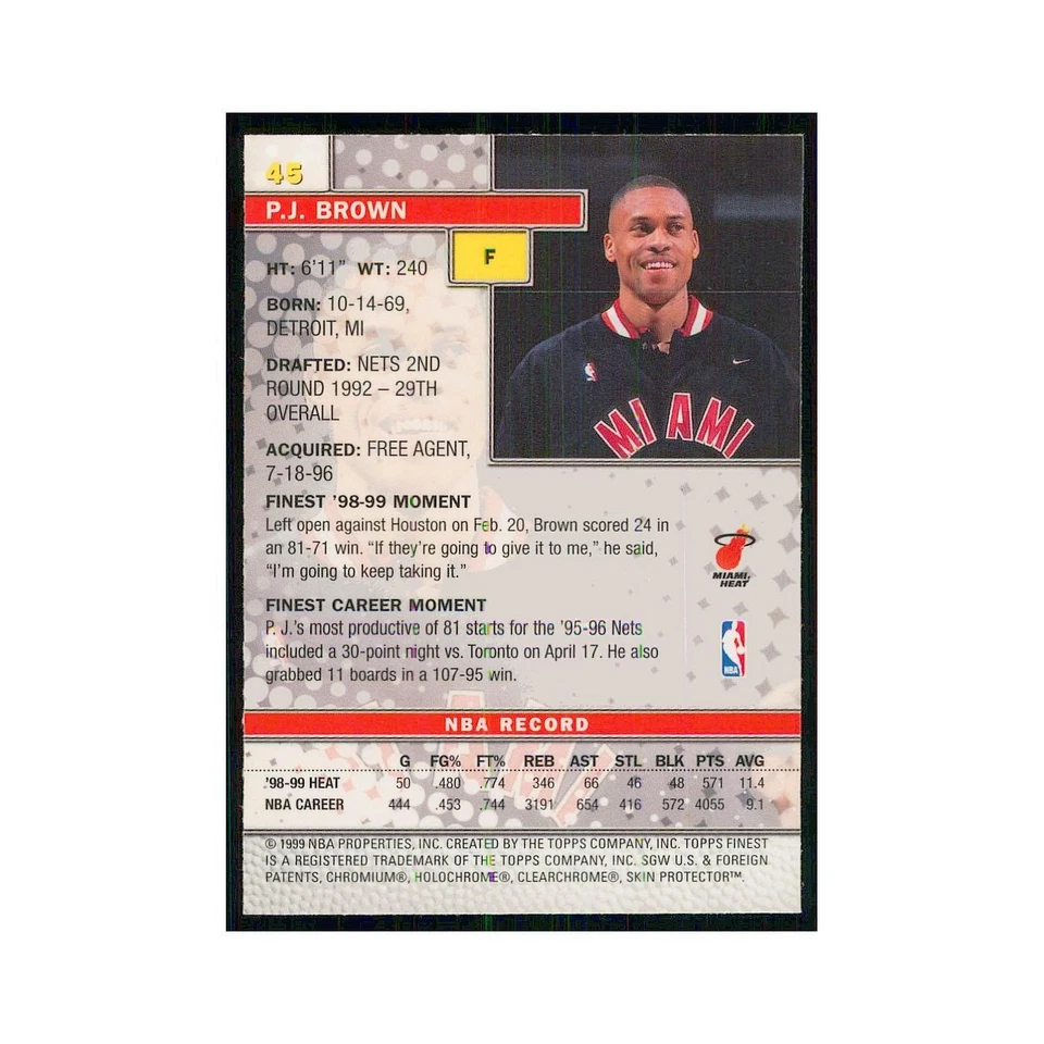 1999 Finest w Coating P.J. Brown Heat #45 - Image 2 of 3