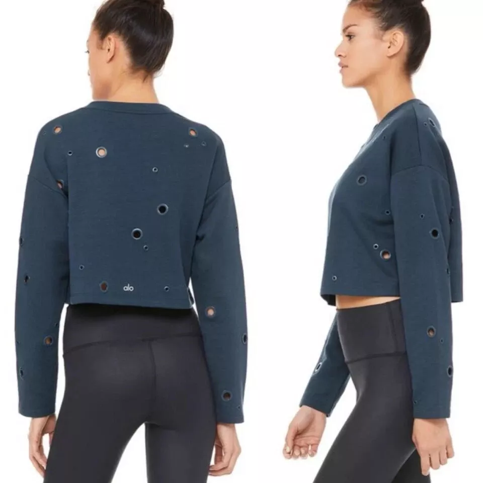 alo-yoga grommet cadence cropped crew neck athleisure sweatshirt