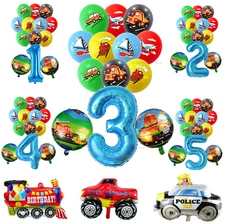 Vehicles theme Birthday Party Foil Latex Balloons blue age Sets Helium Air