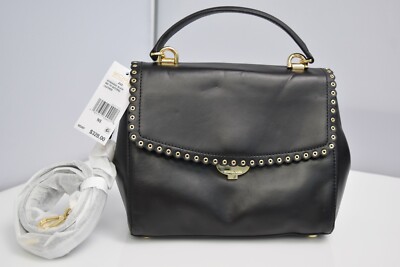 Michael Kors Ava Medium Black TH Satchel Leather Handbag $328 30T8GAVS2I 