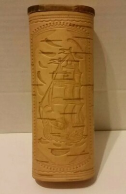Russian Birch Bark Nautical Decorated Sailing Ship Eye Glasses Case Container