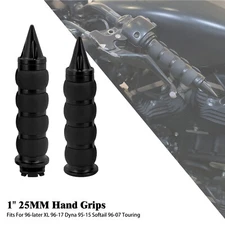 1" Black Spike Handle Bar Hand Grips For Harley Toruing Softail Sportster Dyna