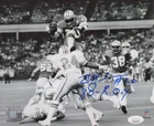 BILLY SIMS AUTOGRAPH SIGNED 8X10 PHOTO FLYING THROUGH THE AIR JSA LIONS