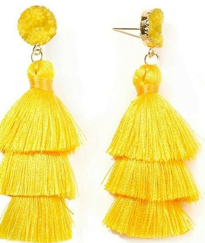 Yellow Tassel Pierced Trendy Stylish Fashionable Earrings - Picture 4 of 4
