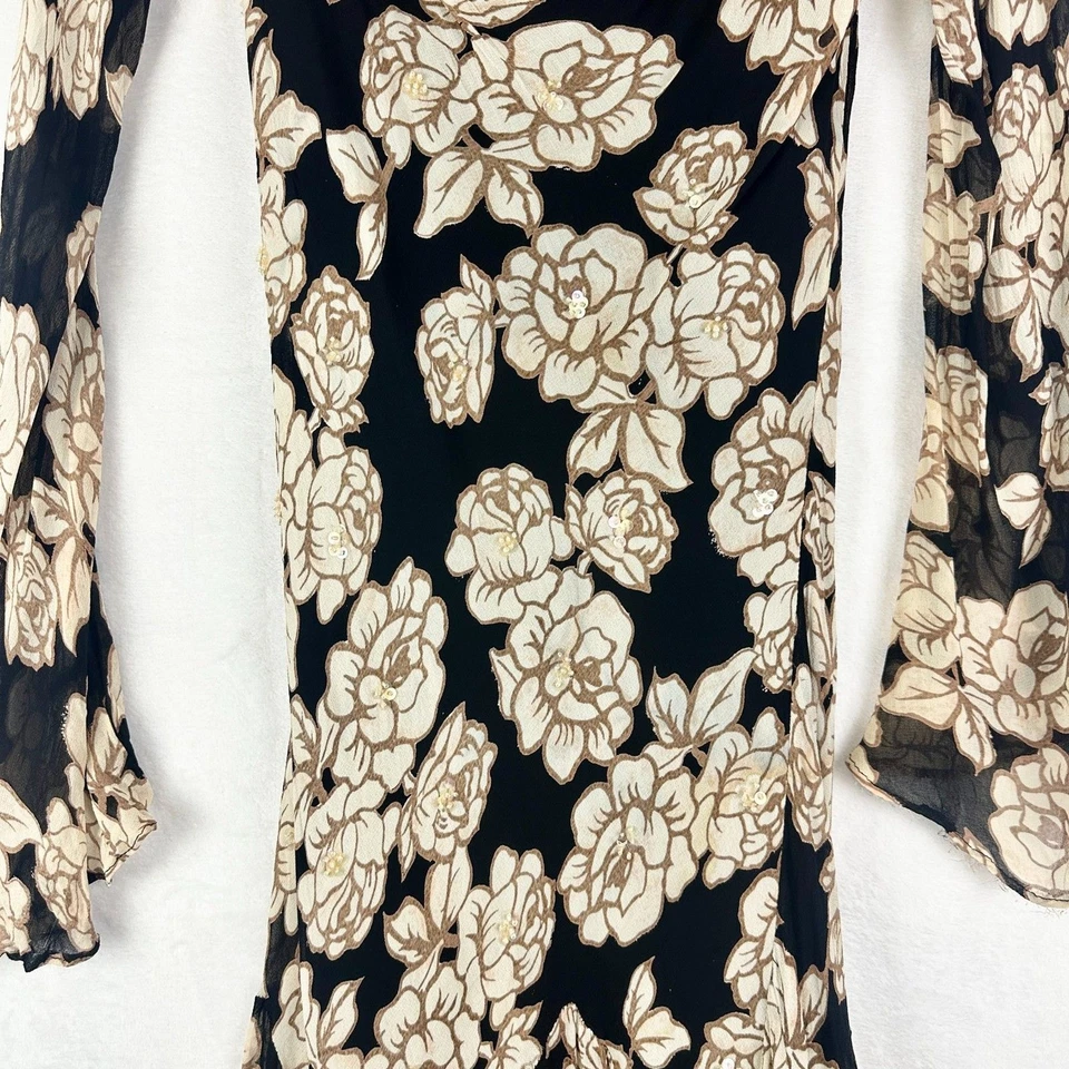 Maxi Vestido Floral Vintage Lola P Cuentas Talla XL Capucha Cuello Manga Larga Años 90 Y2K Foto 4 de 4