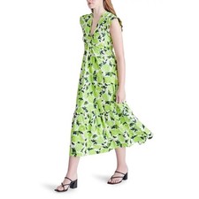 Steve Madden  Blk&Grn Lime Cap Sleeve VNeck Ruffled Midi Dress sz M