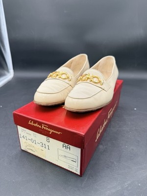 Salvatore Ferragamo Women's Tasha Ivory Loafer with Gold Tone Accent, 8 AA
