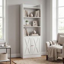 6  Tier 67  Tall Bookcase With Door Design Open Display Shelf Household Organizer