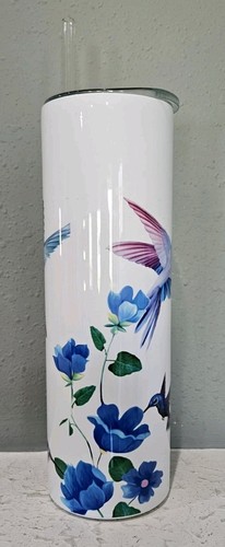 Vaso Colibrí Azul Púrpura Flores Pájaros Blanco SS Aislado al Vacío 10" - Imagen 5 de 11