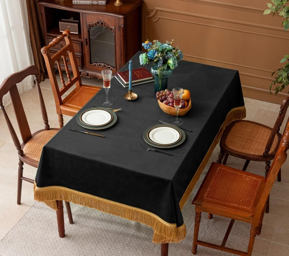 Luxe Black Table Cloth with Gold Tassels for Parties 60x102" - Image 4 of 4
