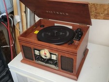Victrola Quincy 6-in-1 Bluetooth Record Player CD Cassette FM Radio, Mahogany