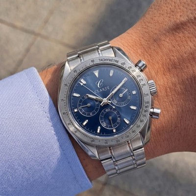 Clarté Blue Dial Quarz Chronograph (SEIKO VK63)  Stainless Steel Men s Watch