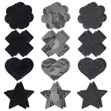 12 Pairs Breast Petals Black Nipple Tape No Show Invisible Sticky Disposable ...