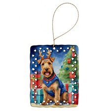 Welsh Terrier Reindeer Dog Porcelain Ornament
