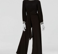 MSK Women's Black Rhinestone-Embellished Boat Neck Wide-Leg Jumpsuit Size L