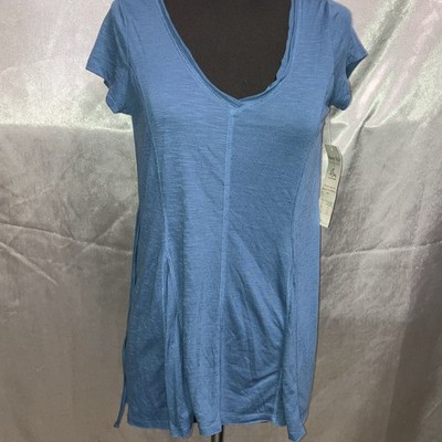 Oh Baby by Motherhood Blue V-Neck Short Sleeve Drawstring Tunic Top, S