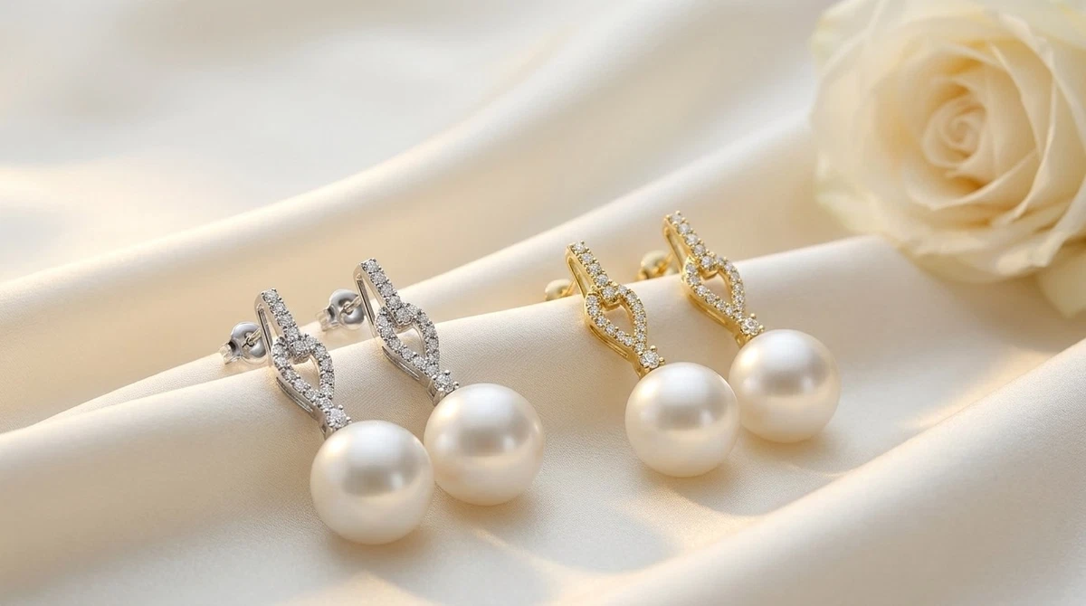 14K Yellow Gold South Sea Cultured Pearl & Diamond Earrings 10-11mm 0.27 ct tw