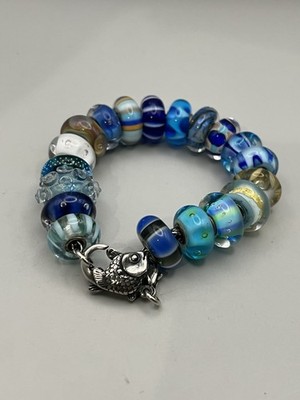 Elfbeads TrollBeads 925 Silver Bracelet Fish Clasp 20 Mixed Glass Beads  #1