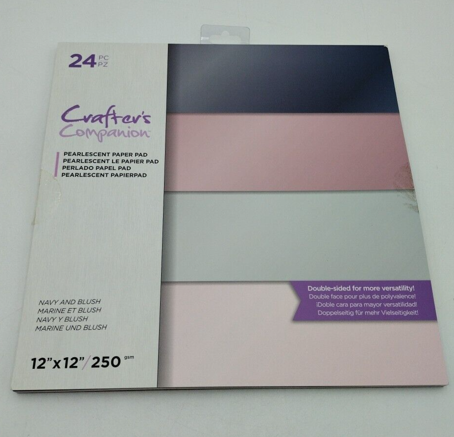 Crafter's Companion Pearl Paper Pad 12""X12"" 24pc - Navy & Blush