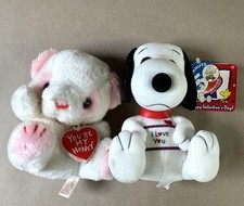 Lot Of 2 Peanuts Snoopy  Cuddle Wit Plush Small White Stuffed Valentine Toys