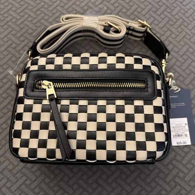 Universal Thread Checkered Crossbody Bag Black Cream with Zipper Accent