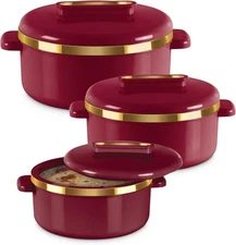 Milton Curve Regular Inner Stainless-Steel Casserole Set of 3 Maroon
