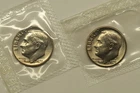 1975 P & D Uncirculated Roosevelt Dimes in Mint Cello, Free Shipping