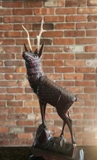 Vintage Estate Sale Black Forest Style Hand Carved Wooden Stag 12" Tall 6" Wide