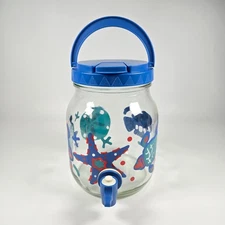 Vintage Anchor Hocking 1/2 Gallon Sun Tea Dispenser Glass  Sea Turtles Star Fish