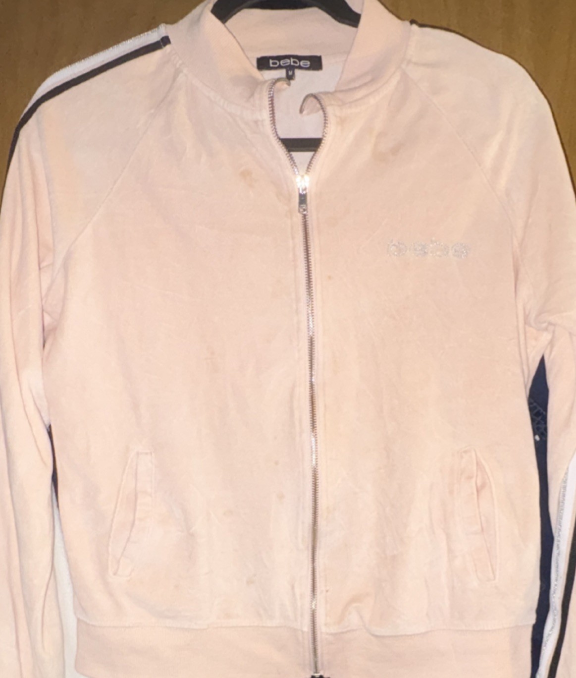 bebe Light Pink Zip Basic Jacket M Embroidered St… - image 1