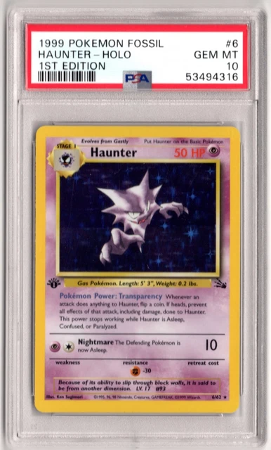 1999 Pokemon Fossil Haunter Holo 1st Edition #6/62 PSA 10