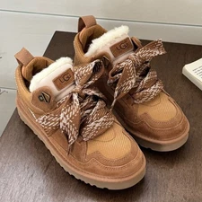 US UG Lowmel Sand Brown Suede Sheepskin Trainers  Sizes