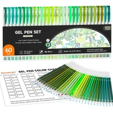 Shuttle Art 60 Pack Green Tone Gel Pens, 30 Green Tone Gel Pens with 30 Refi...