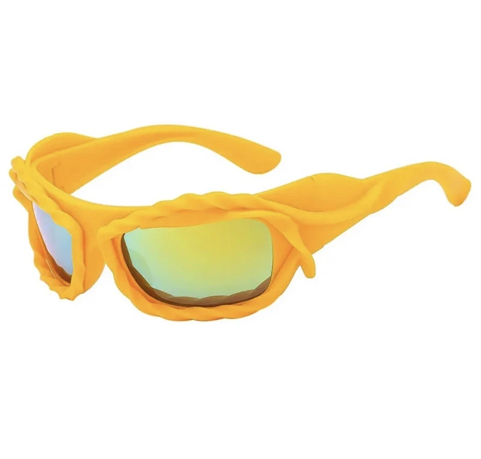 Futuristic Luxury Brand Twisted Sunglasses Men Women Yellow - Image 2 of 2