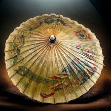 Vintage Asian Chinese Oil Paper Umbrella Fragile READ