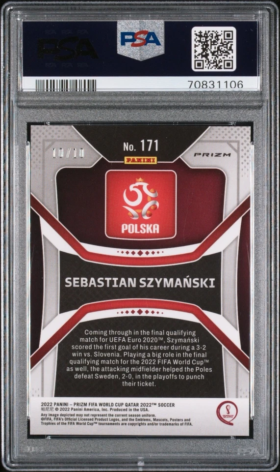 SEBASTIAN SZYMANSKI 2022 Panini Prizm World Cup Gold Prizm 10/10 PSA 9 Mint - Image 2 of 3