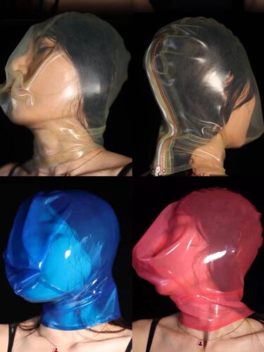 Transparent Latex Hood w/ Breath Sheath Rubber Mask for Play Suffocation Fetish - Picture 1 of 18