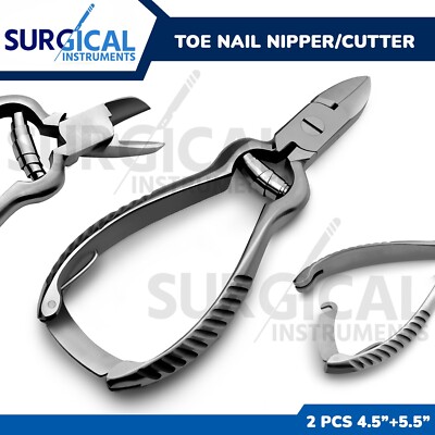 2 Pcs Nail Nippers 4.5'' & 5.5'' Barrel Spring Concave Jaw Surgical Pedicure Instr