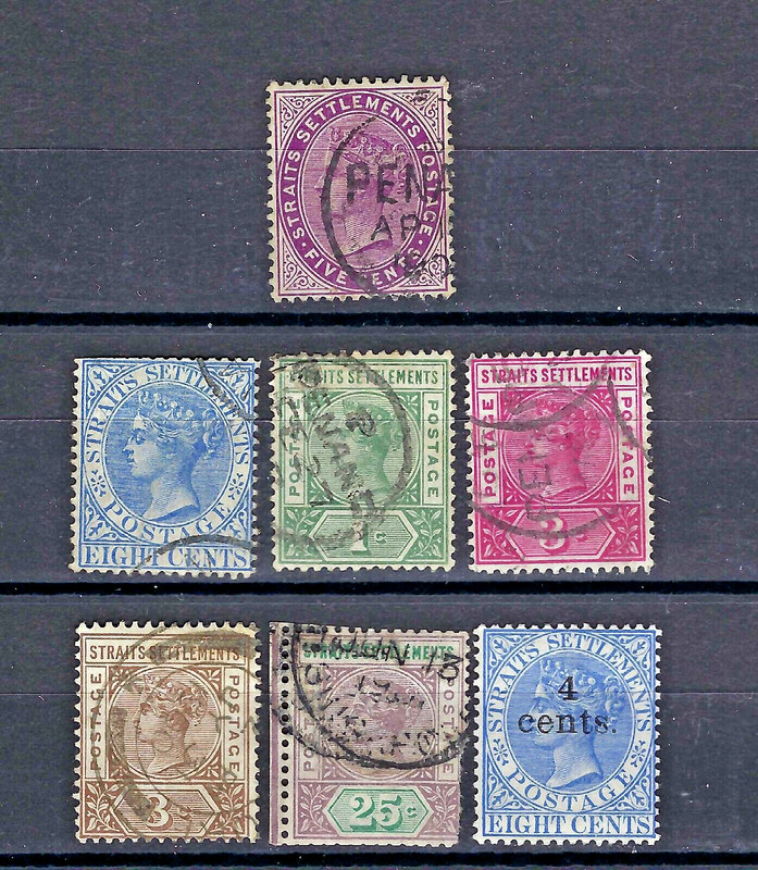 Straits Settlements 1892-1899 #47, 50, 83-86, 89 Used Assortment