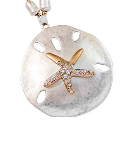 Park Lane RIPTIDE Necklace Silver/Goldtone Starfish Sand Dollar NWT / Box - Picture 2 of 5