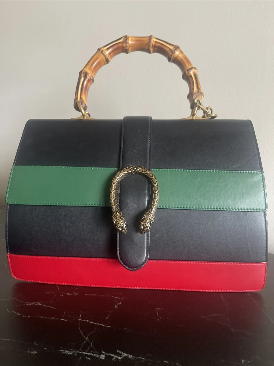 Gucci Dionysus Bamboo Top Handle Bag Colorblock Leather Large Black, Green,  Red