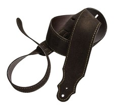 Suede with Leatherette Backing Guitar Strap 3" Chocolate/Gold Stitching