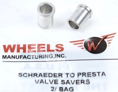 WHEELS MANUFACTURING 2 x Wheels Mfg Presta Valve Saver 11mm Schrader Bike Rim Hole Alloy Adapters Two