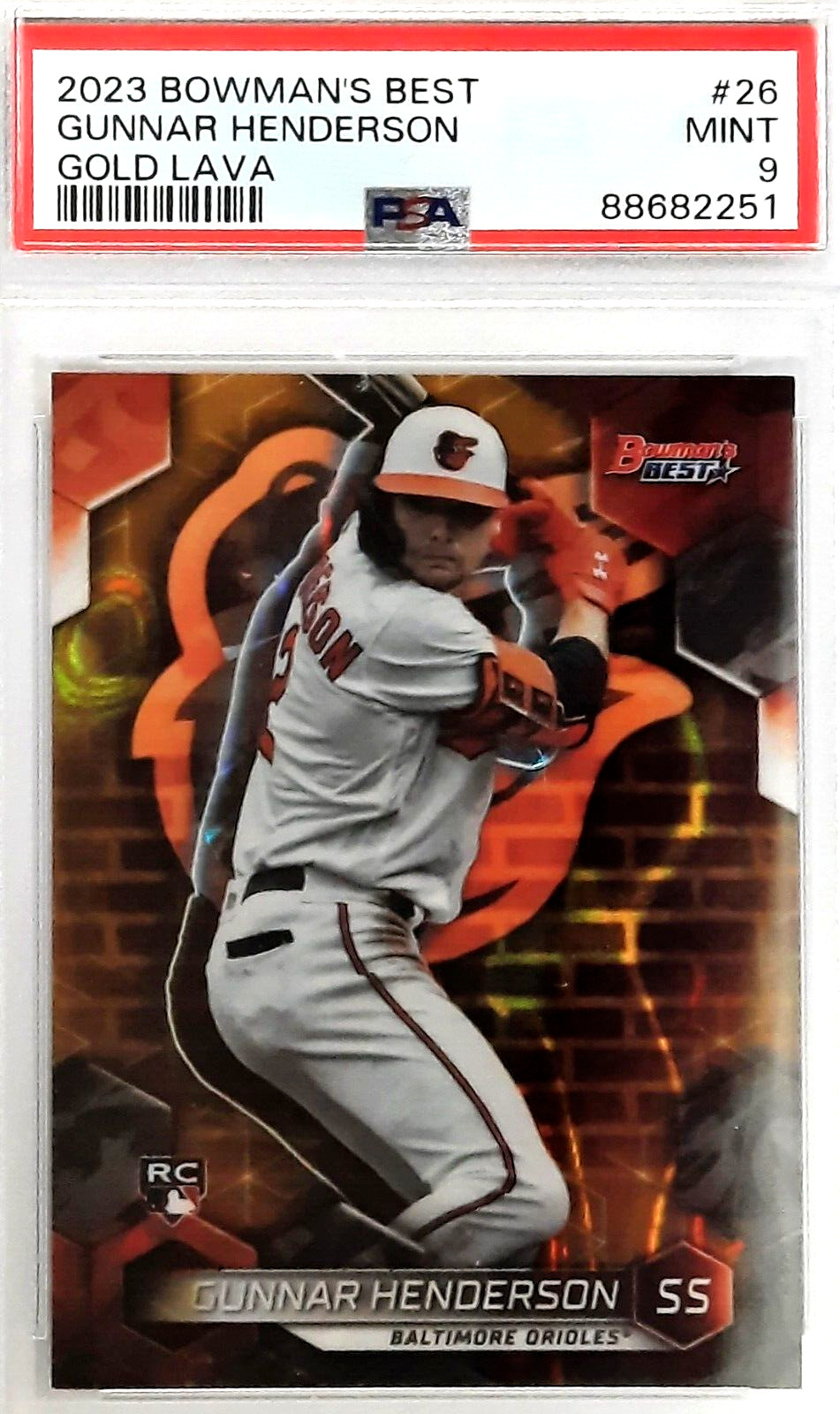Gunnar Henderson 2023 Bowman's Best #26 Gold Lava SP# 02/75 PSA 9 Jersey number