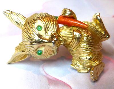 Ciner Brosche signiert Vintage 40er/50er Jahre 18kt vergoldet Osterhase