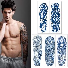 Dark Blue Temporary Tattoo Stickers 5 Count Realistic Durable Waterproof Designs