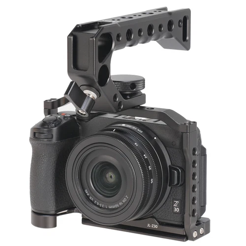 Black Camera Cage Rig with Top Handle Grip for Nikon Z30 Mirrorless Camera