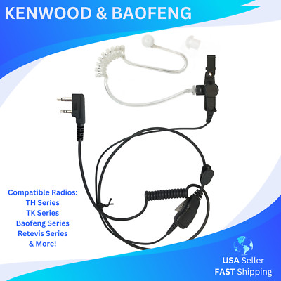 1-Wire Clear Acoustic Tube PTT Earpiece for Kenwood, Baofeng Radios TK H777 UV5R